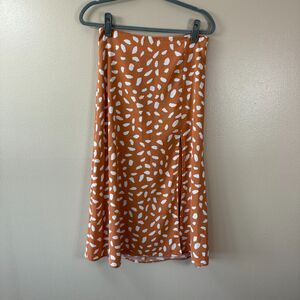 Lulus Orange/White Dots Slit Midi Skirt